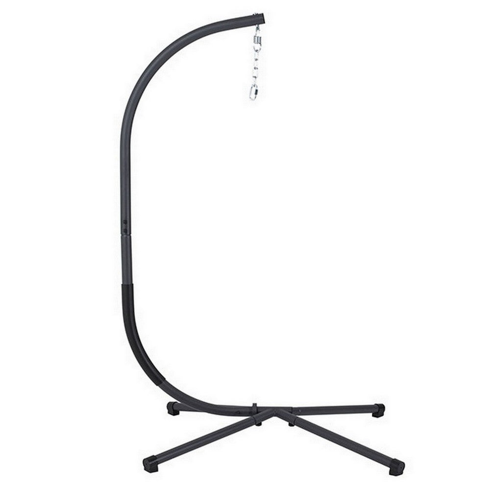 76 Inch Outdoor Swinging Chair Stand, Bold Black Steel, 4 Legged Base - BM302148