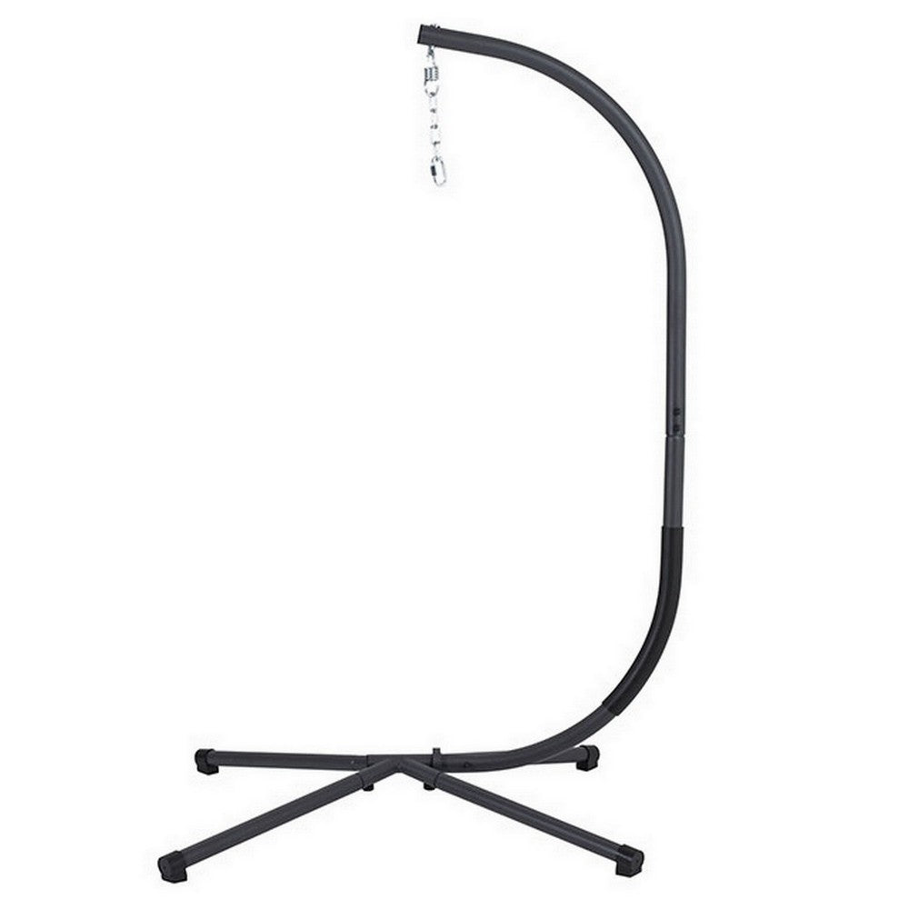 76 Inch Outdoor Swinging Chair Stand, Bold Black Steel, 4 Legged Base - BM302148