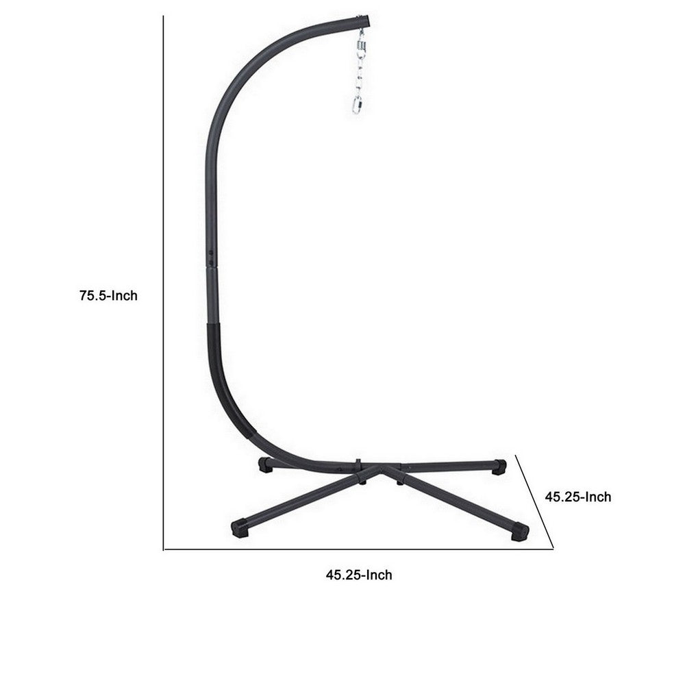 76 Inch Outdoor Swinging Chair Stand, Bold Black Steel, 4 Legged Base - BM302148