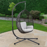 76 Inch Outdoor Swinging Chair Stand, Bold Black Steel, 4 Legged Base - BM302148