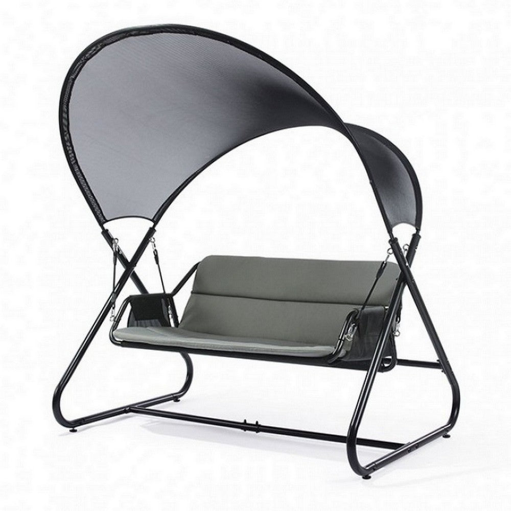 66 Inch Outdoor Swing Chair, Double Hanging, Sturdy Steel Frame, Black  - BM302149