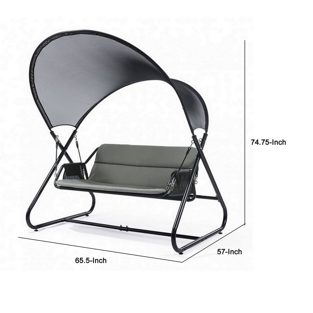 66 Inch Outdoor Swing Chair, Double Hanging, Sturdy Steel Frame, Black  - BM302149