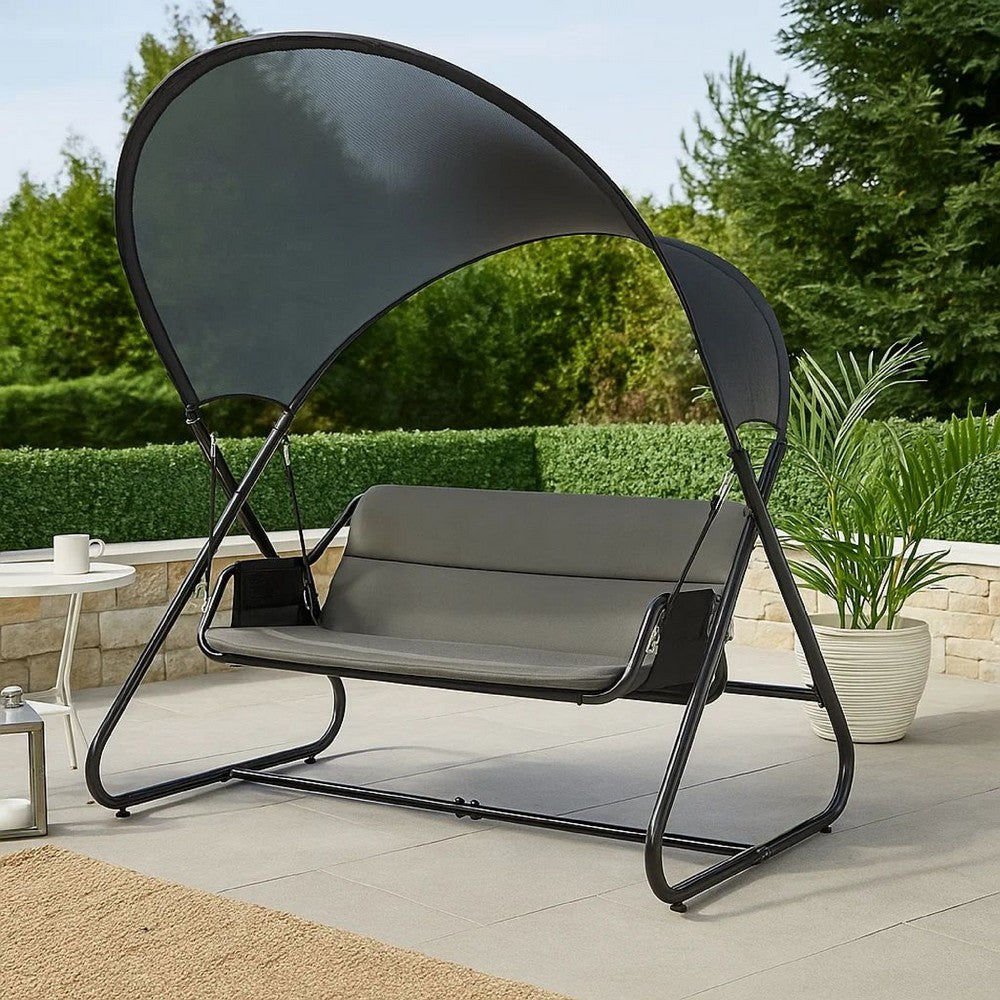 66 Inch Outdoor Swing Chair, Double Hanging, Sturdy Steel Frame, Black  - BM302149
