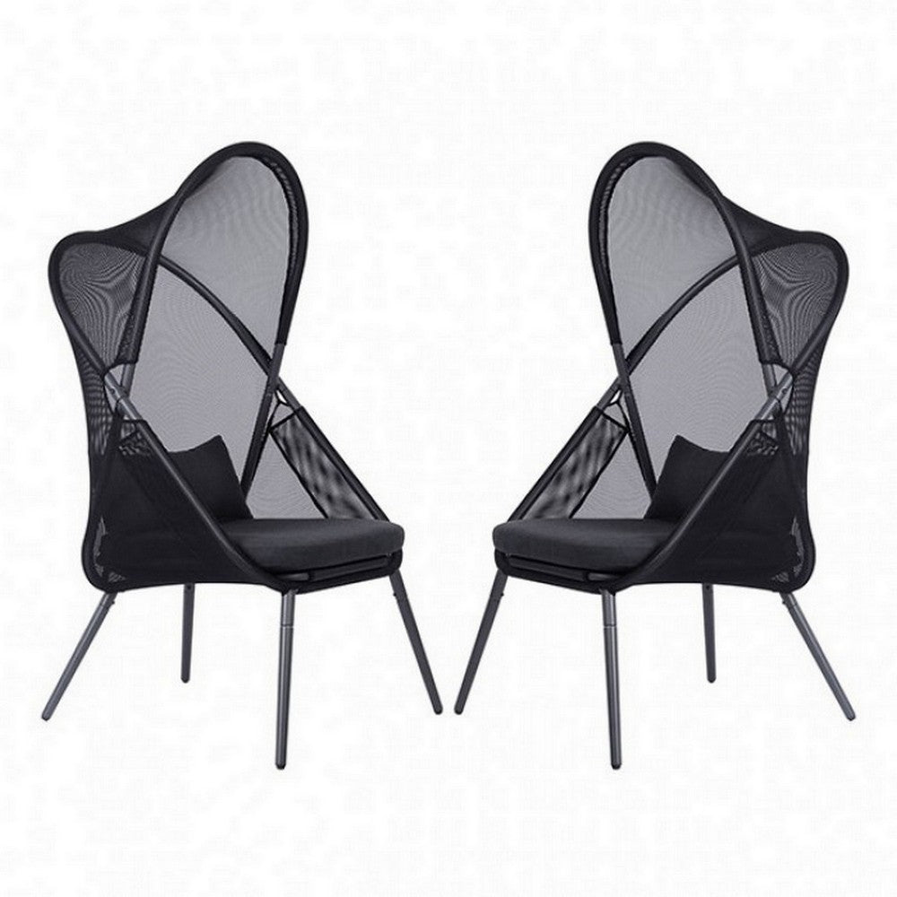 34 Inch Outdoor Foldable Chair, Set of 2, Black Fabric Seat, Steel Frame - BM302150