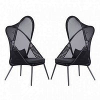 34 Inch Outdoor Foldable Chair, Set of 2, Black Fabric Seat, Steel Frame - BM302150