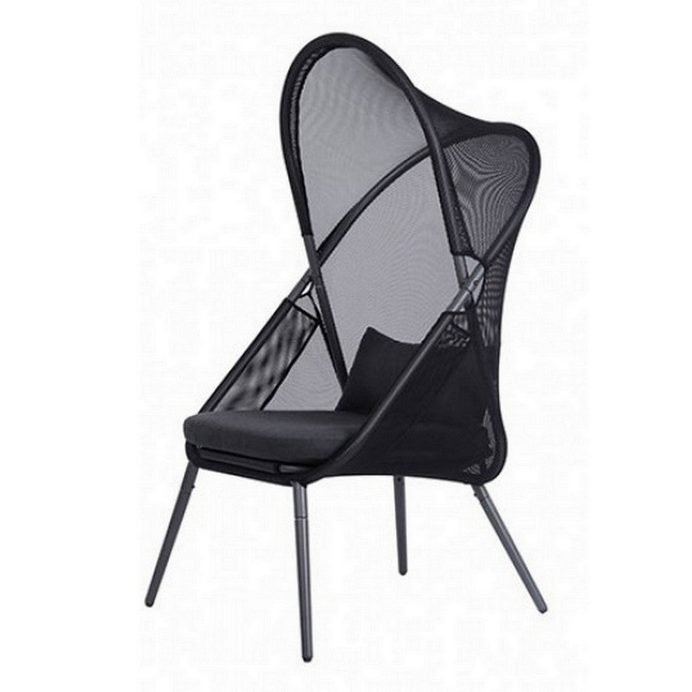34 Inch Outdoor Foldable Chair, Set of 2, Black Fabric Seat, Steel Frame - BM302150