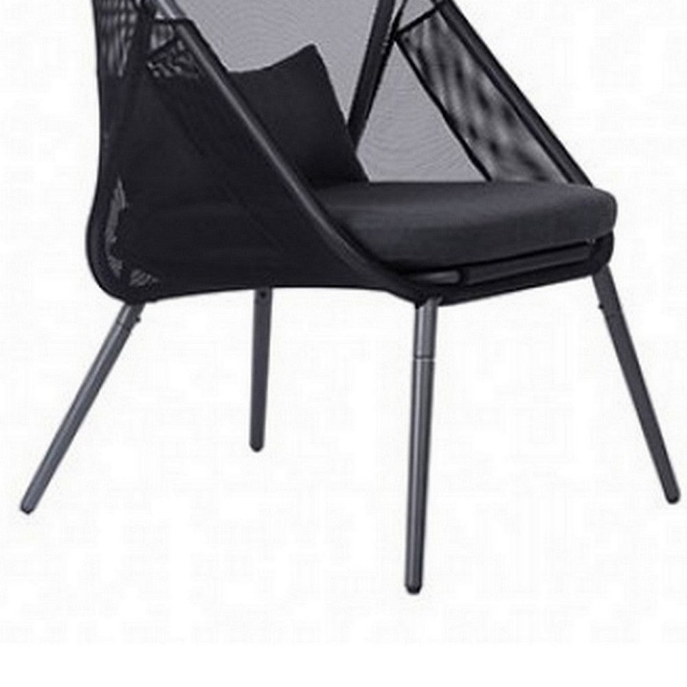 34 Inch Outdoor Foldable Chair, Set of 2, Black Fabric Seat, Steel Frame - BM302150