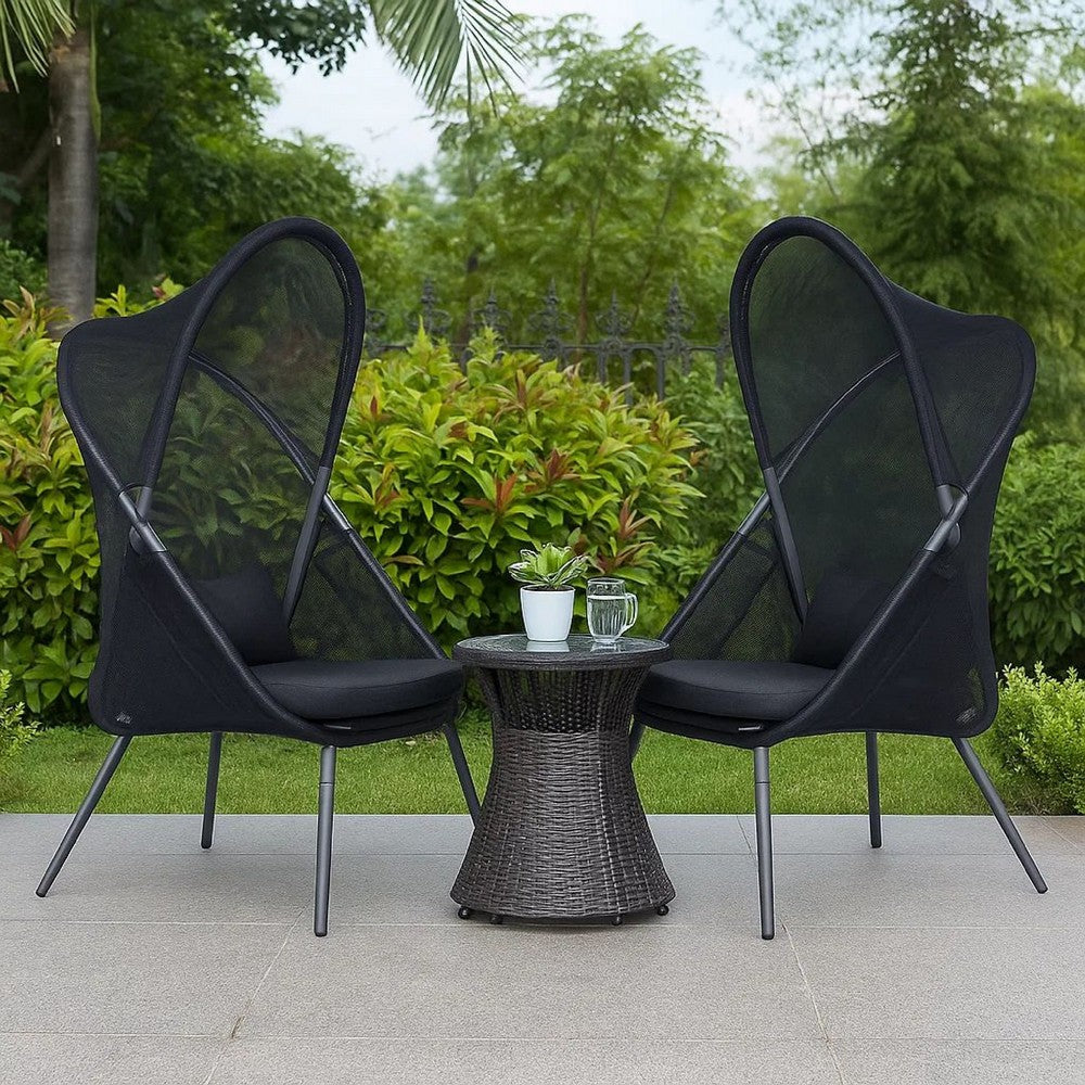 34 Inch Outdoor Foldable Chair, Set of 2, Black Fabric Seat, Steel Frame - BM302150