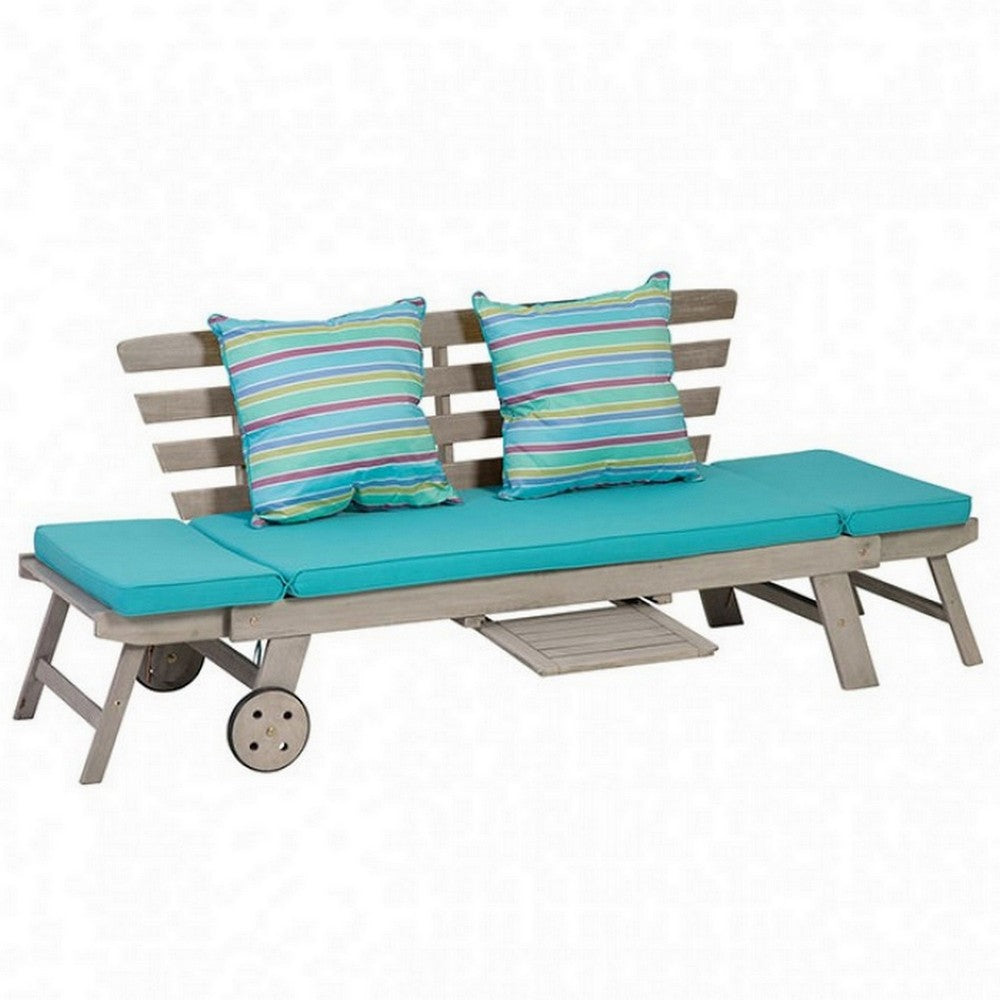 59-78 Inch Outdoor Convertible Sofa, Turquoise, Two Wheels, Gray - BM302151