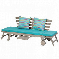 59-78 Inch Outdoor Convertible Sofa, Turquoise, Two Wheels, Gray - BM302151