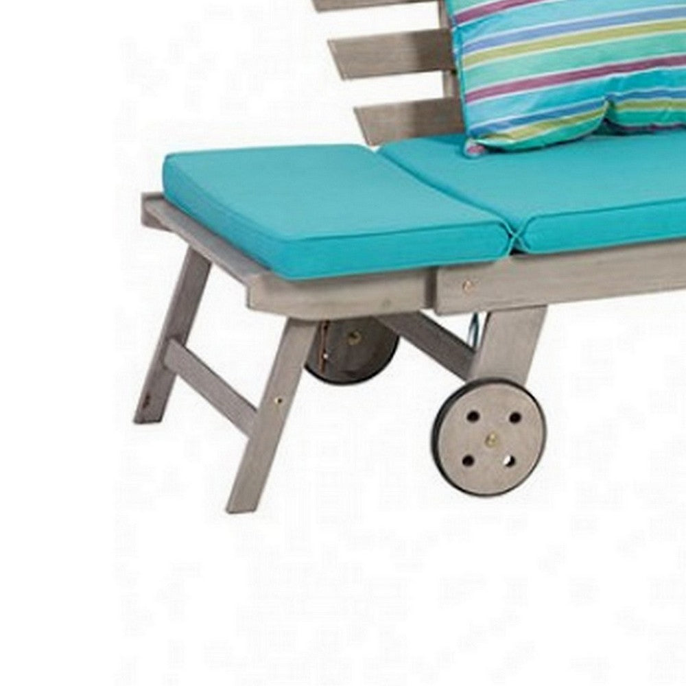 59-78 Inch Outdoor Convertible Sofa, Turquoise, Two Wheels, Gray - BM302151