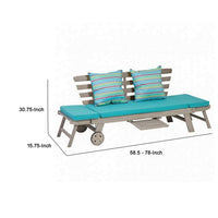 59-78 Inch Outdoor Convertible Sofa, Turquoise, Two Wheels, Gray - BM302151