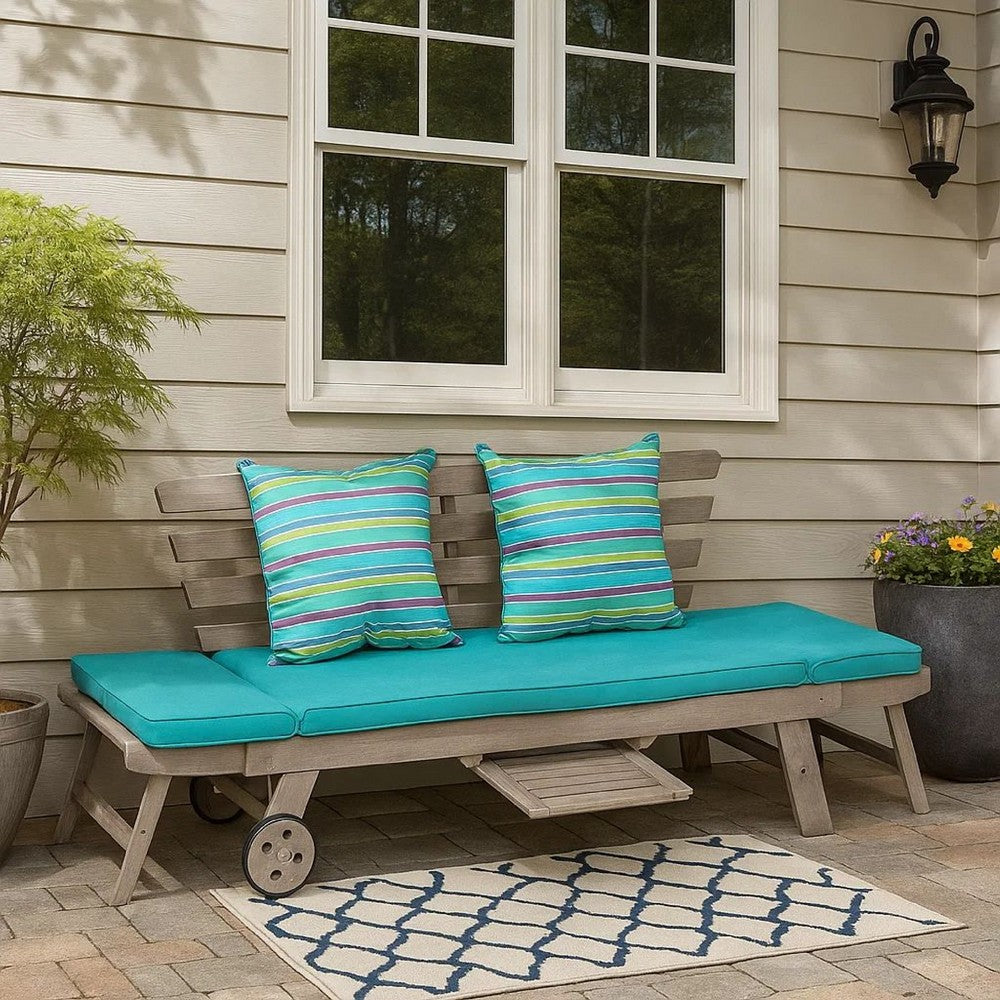 59-78 Inch Outdoor Convertible Sofa, Turquoise, Two Wheels, Gray - BM302151