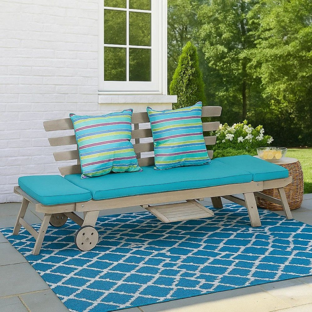 59-78 Inch Outdoor Convertible Sofa, Turquoise, Two Wheels, Gray - BM302151