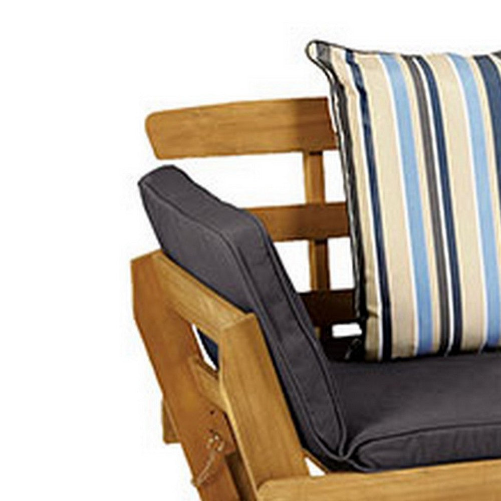 62-78 Inch Outdoor Convertible Sofa Daybed, Gray Fabric, Wood Frame, Brown - BM302152