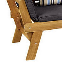 62-78 Inch Outdoor Convertible Sofa Daybed, Gray Fabric, Wood Frame, Brown - BM302152