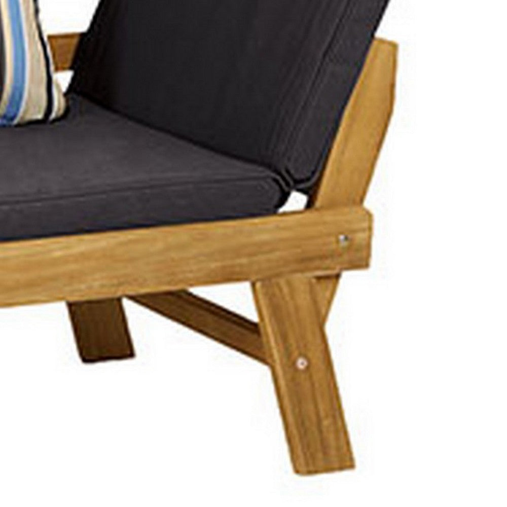 62-78 Inch Outdoor Convertible Sofa Daybed, Gray Fabric, Wood Frame, Brown - BM302152