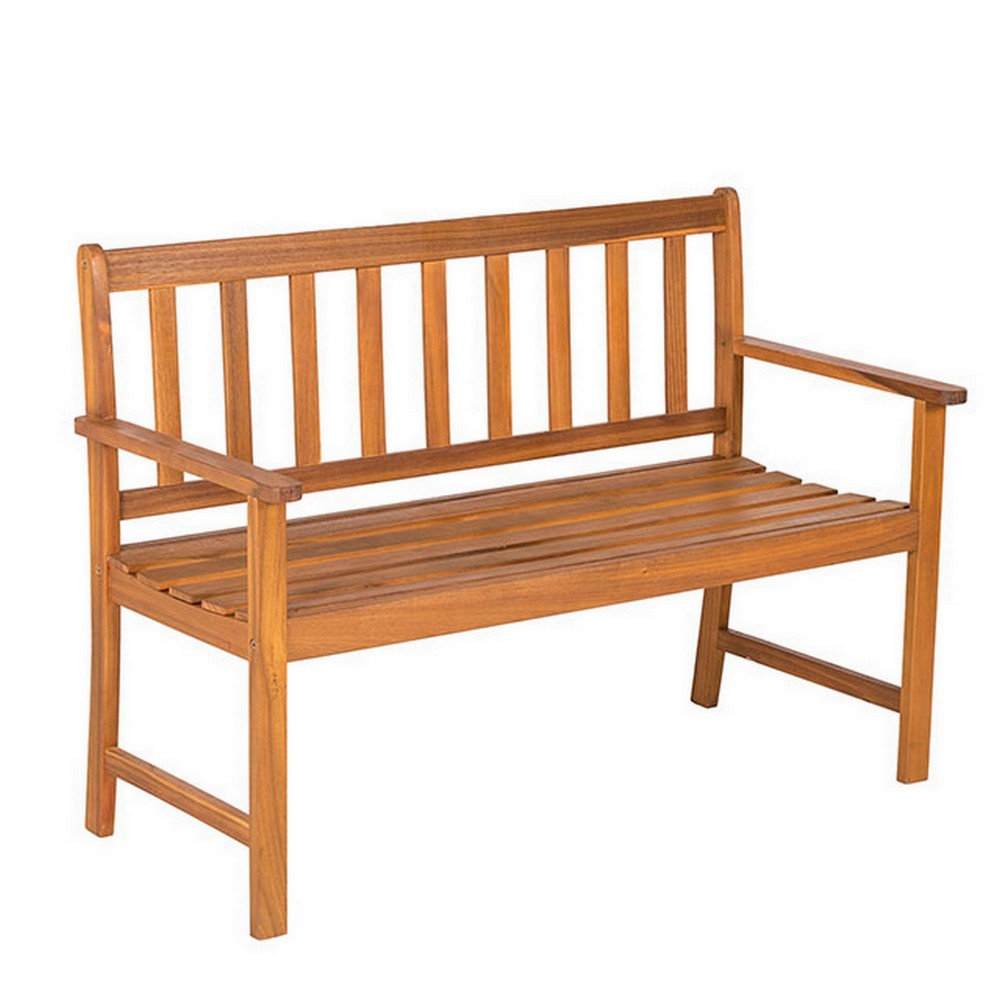 48 Inch Outdoor Wood Bench, Slatted, Weather Resistant, Rich Light Brown - BM302153