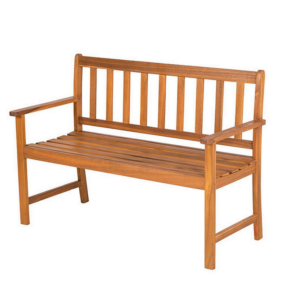 48 Inch Outdoor Wood Bench, Slatted, Weather Resistant, Rich Light Brown - BM302153