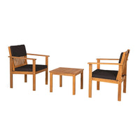 3 Piece Outdoor Patio Table and Chair Set, Black Cushions, Brown - BM302154