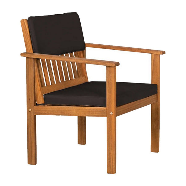 3 Piece Outdoor Patio Table and Chair Set, Black Cushions, Brown - BM302154