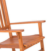 33 Inch Outdoor Rocking Chair, Natural Brown Wood, Slatted, Wide Armrests - BM302155