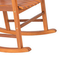 33 Inch Outdoor Rocking Chair, Natural Brown Wood, Slatted, Wide Armrests - BM302155