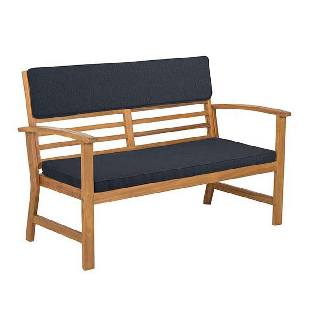 4 Piece Outdoor Patio Table, Loveseat, and Chairs Set, Blue, Brown Wood - BM302156