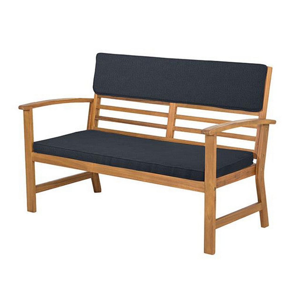 4 Piece Outdoor Patio Table, Loveseat, and Chairs Set, Blue, Brown Wood - BM302156