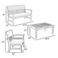 4 Piece Outdoor Patio Table, Loveseat, and Chairs Set, Blue, Brown Wood - BM302156