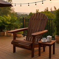 34 Inch Outdoor Adirondack Chair, Dark Brown Wood, Wide Armrests - BM302157