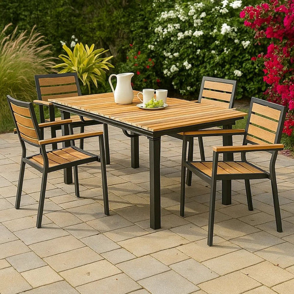 Ankia 62-84 Inch Outdoor Extendable Dining Table, Aluminium, Brown - BM302158