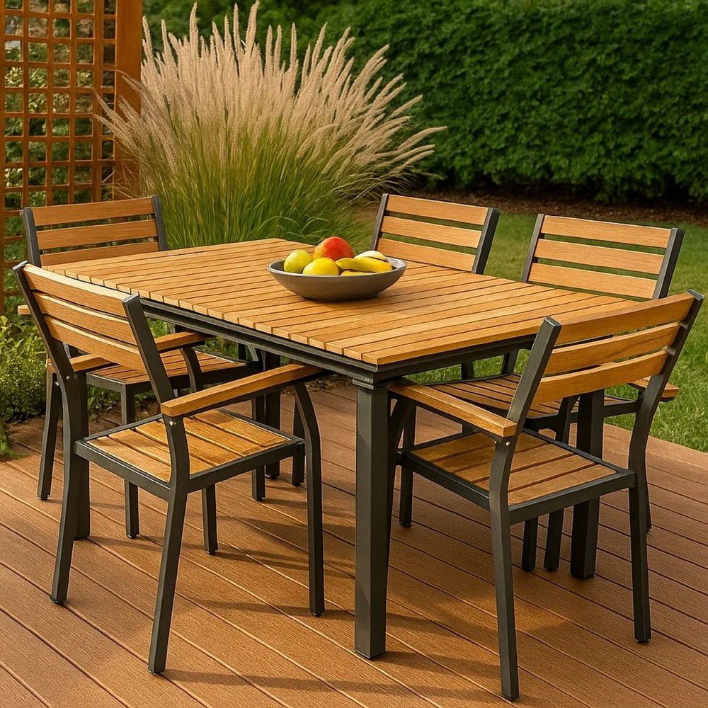 Ankia 62-84 Inch Outdoor Extendable Dining Table, Aluminium, Brown - BM302158