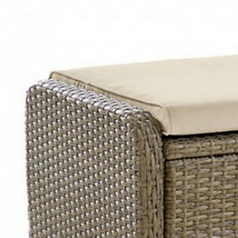 Ankia 21 Inch Outdoor Square Ottoman, Set of 2, Beige Fabric, Faux Wicker - BM302160