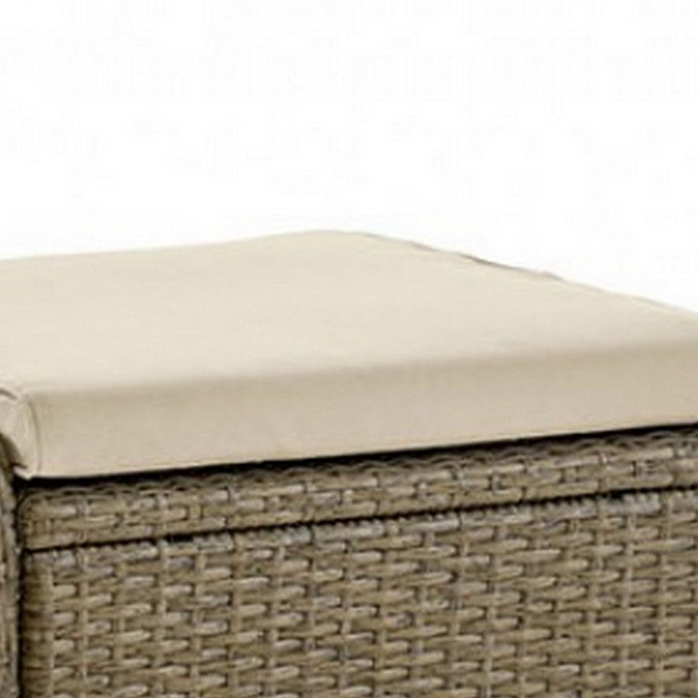 Ankia 21 Inch Outdoor Square Ottoman, Set of 2, Beige Fabric, Faux Wicker - BM302160