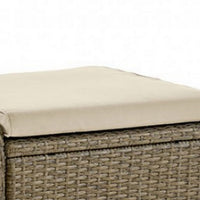 Ankia 21 Inch Outdoor Square Ottoman, Set of 2, Beige Fabric, Faux Wicker - BM302160