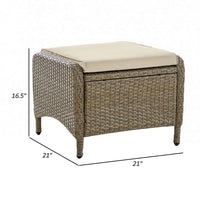 Ankia 21 Inch Outdoor Square Ottoman, Set of 2, Beige Fabric, Faux Wicker - BM302160