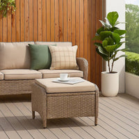 Ankia 21 Inch Outdoor Square Ottoman, Set of 2, Beige Fabric, Faux Wicker - BM302160
