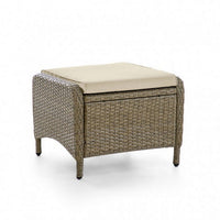 Ankia 21 Inch Outdoor Square Ottoman, Set of 2, Beige Fabric, Faux Wicker - BM302160