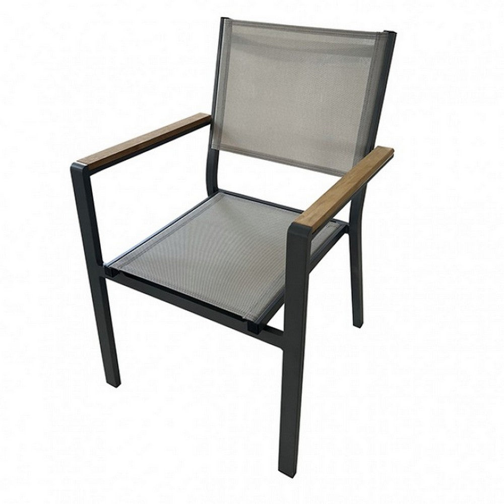 Ankia 23 Inch Outdoor Armchair, Wood, Strong Aluminium Frame, Gray, Brown - BM302162