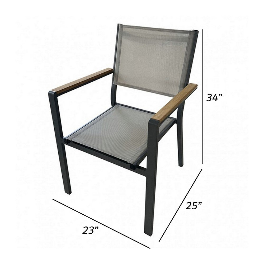 Ankia 23 Inch Outdoor Armchair, Wood, Strong Aluminium Frame, Gray, Brown - BM302162
