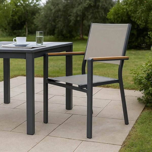 Ankia 23 Inch Outdoor Armchair, Wood, Strong Aluminium Frame, Gray, Brown - BM302162