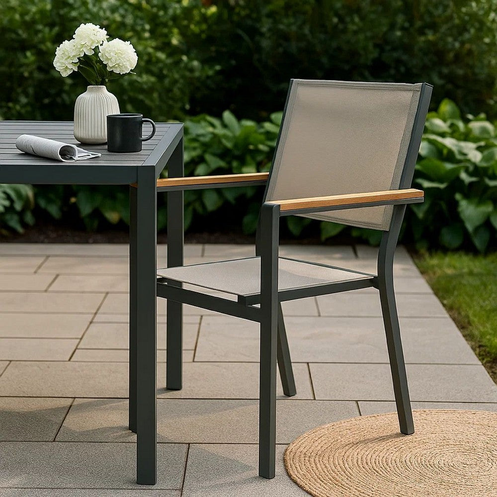 Ankia 23 Inch Outdoor Armchair, Wood, Strong Aluminium Frame, Gray, Brown - BM302162