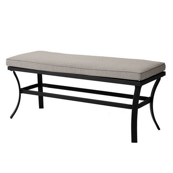 Poli 59 Inch Outdoor Bench, Gray Fabric, Black Steel Frame, Curved Legs - BM302164