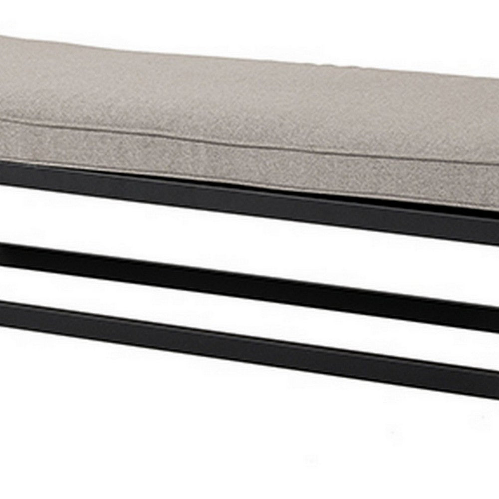 Poli 59 Inch Outdoor Bench, Gray Fabric, Black Steel Frame, Curved Legs - BM302164