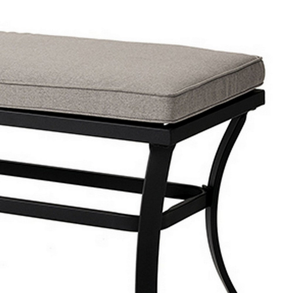 Poli 59 Inch Outdoor Bench, Gray Fabric, Black Steel Frame, Curved Legs - BM302164