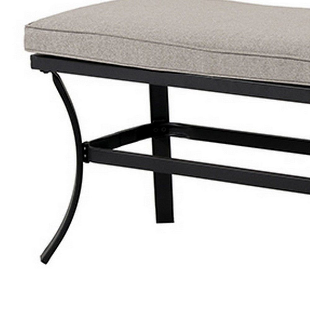 Poli 59 Inch Outdoor Bench, Gray Fabric, Black Steel Frame, Curved Legs - BM302164