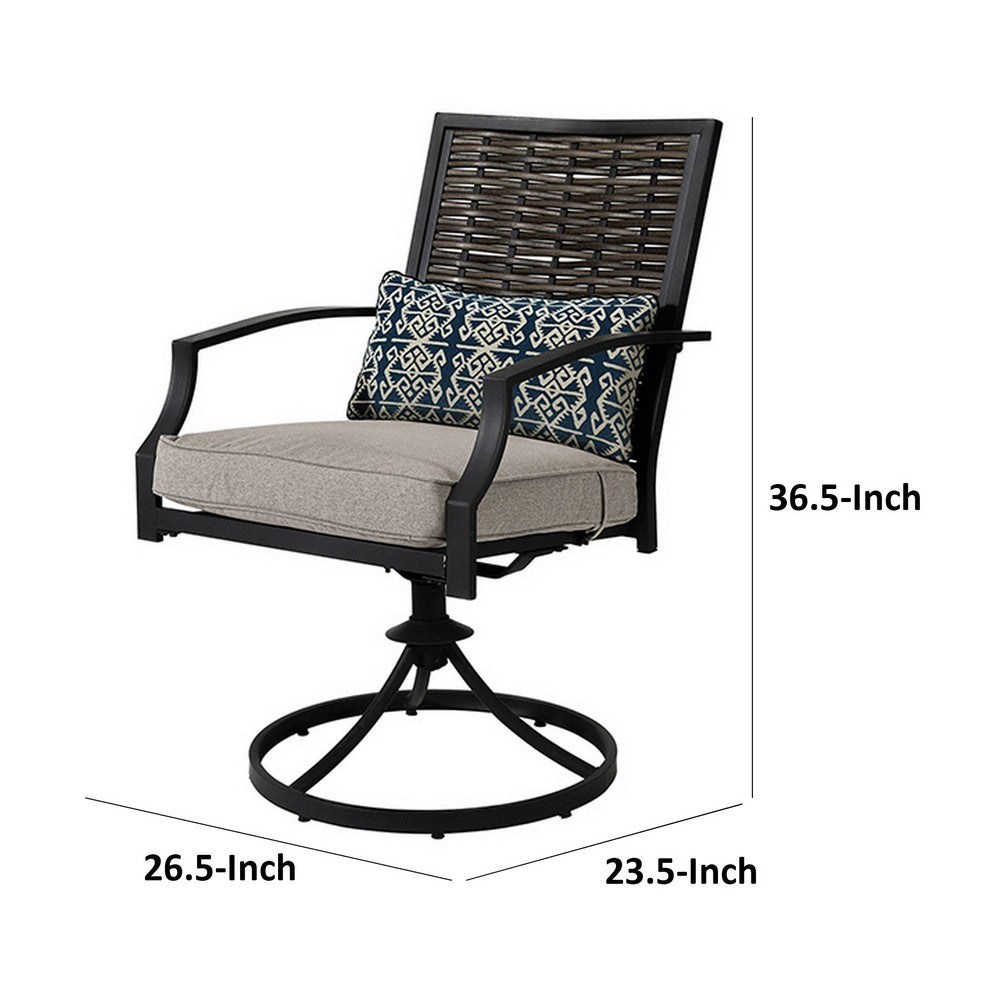 Poli 27 Inch Outdoor Swivel Dining Armchair, Set of 2, Wicker, Steel, Gray - BM302165
