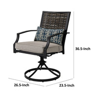 Poli 27 Inch Outdoor Swivel Dining Armchair, Set of 2, Wicker, Steel, Gray - BM302165