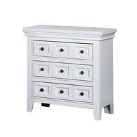 Cile 26 Inch Nightstand, 3 Panel Drawers, White Wood, Round Nickel Handles - BM302178
